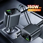 Car Charger 5-in-1 Retractable Car Phone Charger with Retractable Cable Suitable for iPhone and USB Car Charger, Compat
