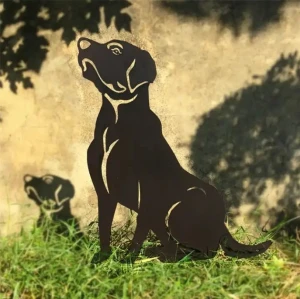 Hot Selling dog metal garden decor Yard Art Hollow Out dog Shape Silhouette Stake Yard Art decorative stakes for garden