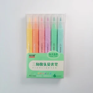 Factory Price 6 color pastel color fluorescent soft fiber tip highlighter triangle shape barrel marker watercolor pen