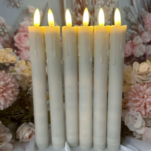 Wholesale 6pcs 3D LED Flameless Conical Candlesticks, Ivory Taper Candles with Remote Control