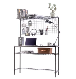 3-Tier Workstation Computer Desk With Wire Storage Shelves / Home Office PC Laptop Table Study Desk