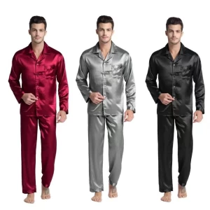 Men's Stain Silk Pajama Set Men Pajamas Silk Sleepwear Men Sexy Modern Style Soft Cozy Satin Nightgown Men Summer