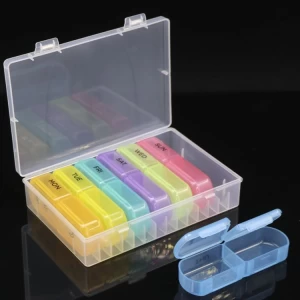 Custom Weekly Pill Organizer Plastic Pill Box 7 Day Compartment Pill Box Pill Dispenser Pill Cutter Box Travel Pill Case