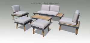 6 pcs patio combination sofa set metal & wood