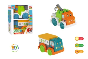 Wokaiblocks Educational Baby Toys Light Music Gliding Plastic Truck Building Blocks Kids Toys-2PCS DIY Cute Car W/IC