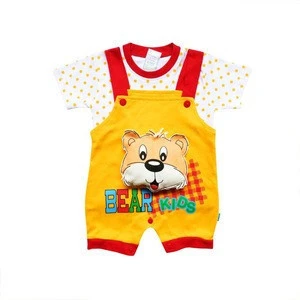 100 % Cotton Cute Baby Clothes Romper Sets With Short Sleeve For Baby Boys 3 to 6 mont with detail on Bear Doll Design 1598