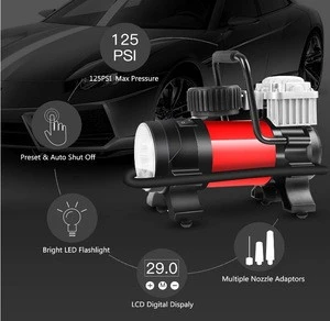 12V 125 PSI tire Inflator Pump Portable Air Compressor with Digital Display Gauge LED Flashlight for car boat ball