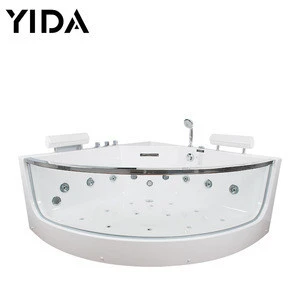 1400mm China hydraulic corner bathtub with glass, bubble air high quality acrylic spa bathtub price