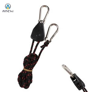 1/8&quot; light hanger tie down rope ratchet with metal ratchet mechanism and carabiner hooks 6ft