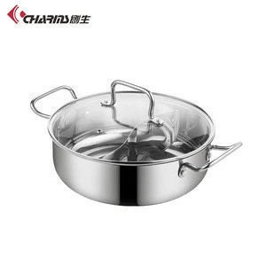 2 Compartments Flavor Divided Induction Gas Cooker Cookware Hot Pot Casserole Stainless Steel