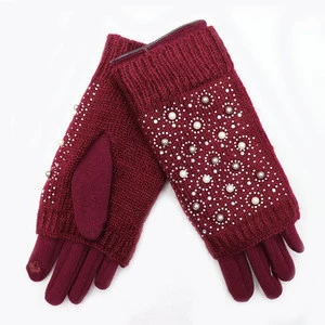 2 in 1 acrylic gloves double layer lady hand gloves with touch screen gloves