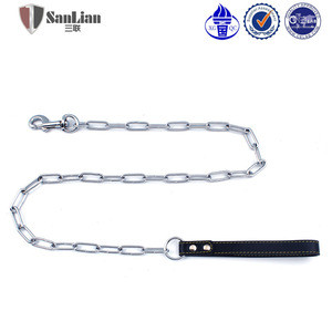 2015 New Style Welded Link Pet Chain With Leather Handle Wholesale