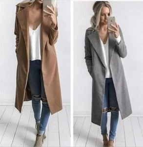 2017 Europe and America autumn winter women wool coat long sleeve lapel pocket coat