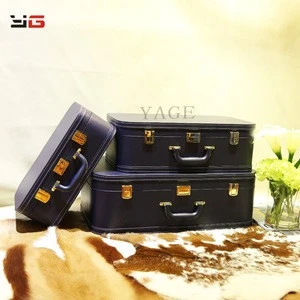 2018 New Desgin Wooden Faux Leather Vintage Suitcase For Decoration(set of 3)