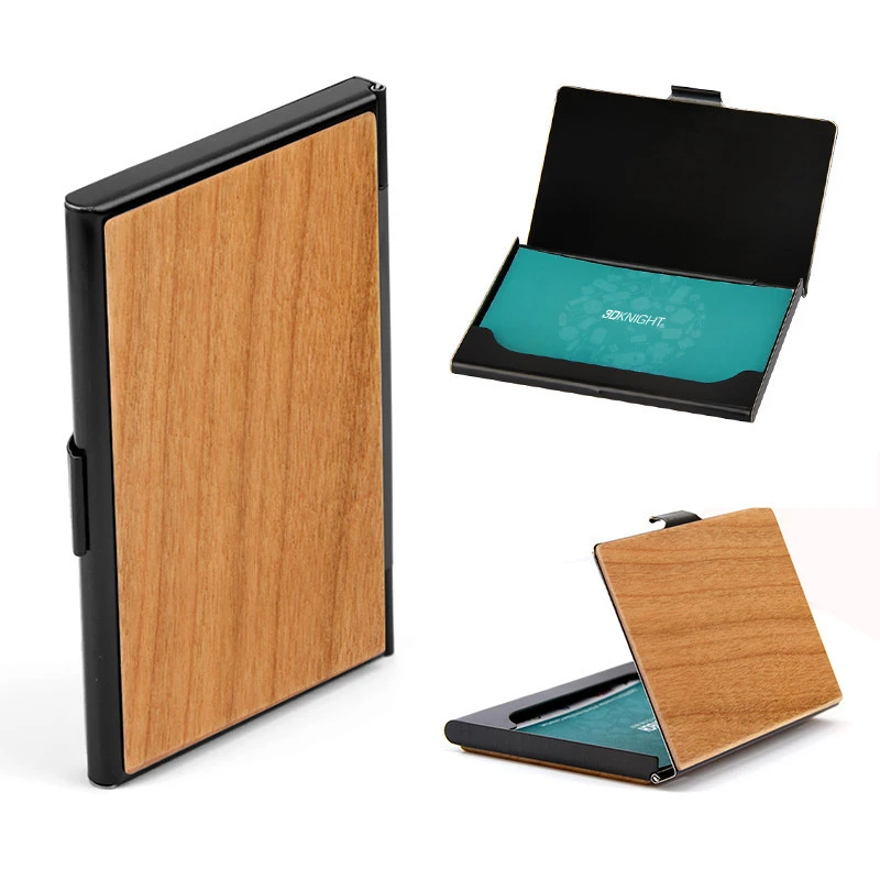 2020 custom visiting men business aluminium case wallet wood name card holder