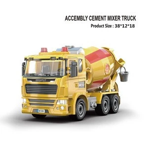2020 new diy toy  wholesale 99pcs 1/22 intelligent toy  assembly cement mixer truck  with flashing lights and sound