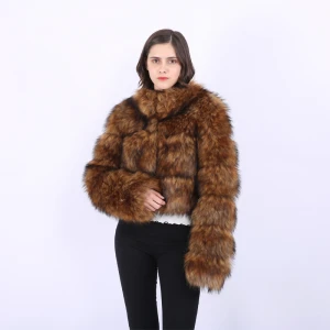 2020 New Fashion Short Ladies Winter Coats Cropped Hood Women Faux Fox Fur Jacket Coats