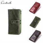2021 Custom Logo Branded Women Cell Phone Wallet Unisex Genuine Leather Travel Zipper Clutch Wallet with Removable Cardholder