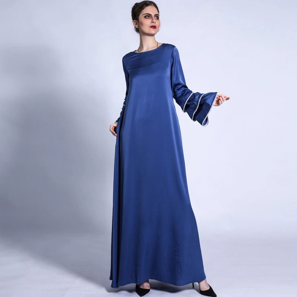 2021 New Arrival Islamic Clothing Women Dresses   Round Neck  Muslim Long Dress Fishtail Sleeves Dubai Abaya