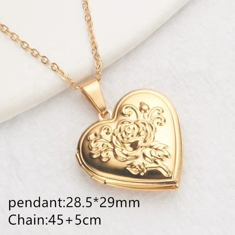 2024 Texture Women Album Box Gold Plating Retro Stainless Steel Love Heart Photo Frame Locket Pendant Necklace