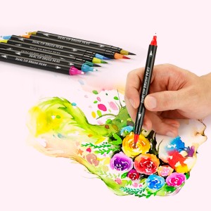 24 Colors FineLiner Drawing Painting Water Color Art Marker Pens Dual Tip Brush Pen School Art Supplies