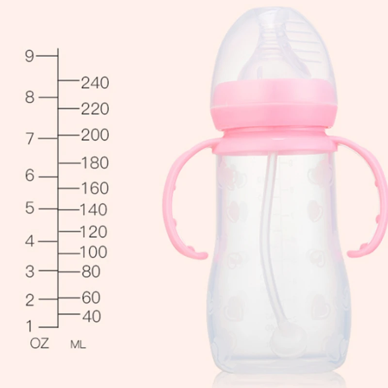 240ml/8oz Custom Eco-friendly BPA Free Baby Feeding Bottle Silicone Feeder Biberon In Bulk