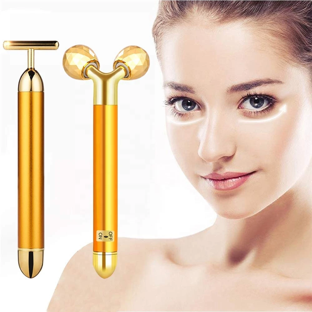 24k Golden 3D T-Bar Skin Tightening Tools Gift Set Face Lift Anti Aging Electric Facial Face Massager Beauty Equipment