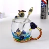 300ml 350ml enamel flower tea cup with handle  glass coffee  cup gift set classic carve patterns glass cup set