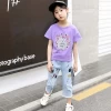 4-13 Years Baby Children Girls Clothes Sets 2pcs T-shirt + Jeans Kids Wear Cartoon Tops Summer Outfits