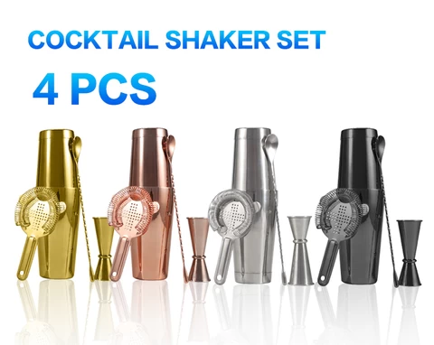4 Piece Stainless Steel Boston Shaker Cocktail Shaker Bar Tools Set