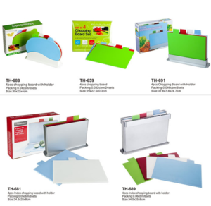 4pcs plastic color coded index cutting and chopping board set with holder