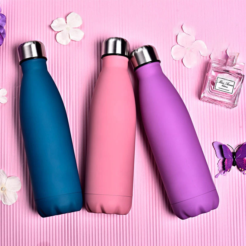 500ml rubber coated vacuum insulated stainless steel double wall sport water bottle