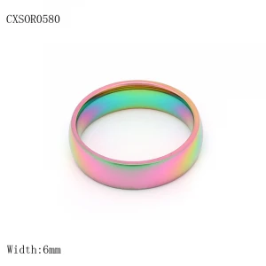 6mm Rainbow Color Plated Blank Stamp 316L surgical stainless steel ring