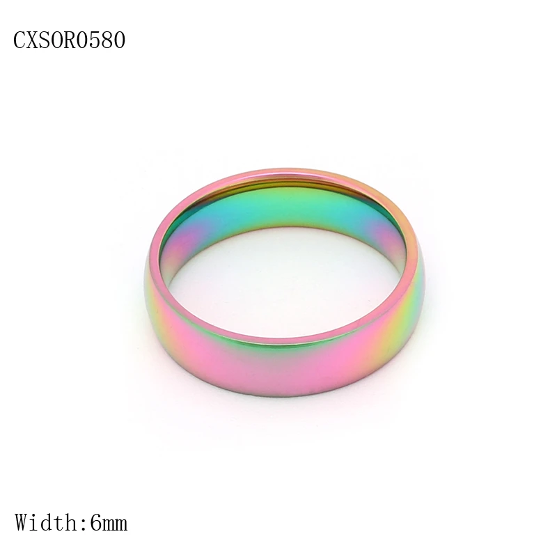 6mm Rainbow Color Plated Blank Stamp 316L surgical stainless steel ring