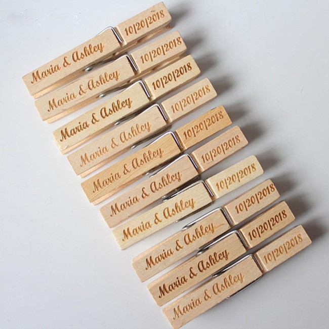 7.2cm length  custom Birch Wooden pegs with laser engraved logo