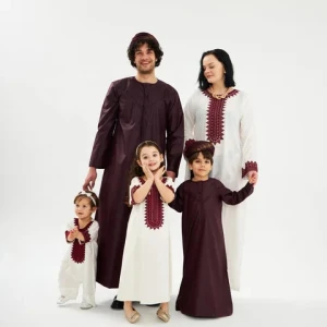 8094 Best quality Hot products brown Dubai islamic men Thobes baby Kandora muslim matching family outfits for Prayer