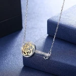 925 Sterling Silver Key Diamond Necklace Crystal Jewelry for Women