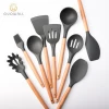 9pcs Silicone Cooking Utensils Set With Wood Handle Cookware Set For Kitchen