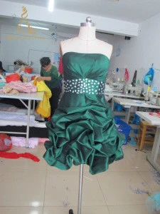 Above Knee Length Lace Up Pick Ups Bubbles Lovely Strapless Taffeta Hunter Green Homecoming Dresses Short Prom Dress