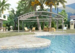 Aluminum Arched Waterproof Retractable motorized pergolas with LED lights and privacy fence options