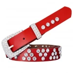 Amazon Top Rank Genuine Leather Belts, 23MM Width Women Leather Belts Studded with Rhinestone