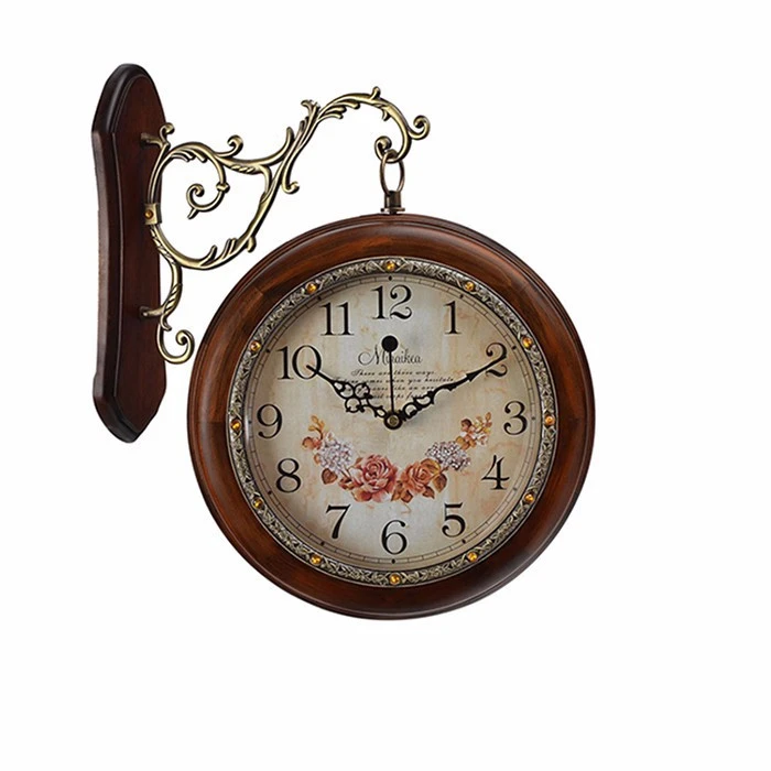 Antique Wooden Double Sided Wall Hanging Outdoor Clock london train station clock