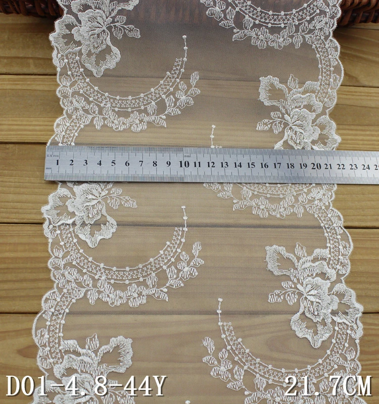 Apparel voile lace 8.5&quot; wide beige floral net lace