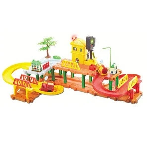 Assembly DIY ABS Plastic Electric Building Blocks Train Track Set Slot Toy With Bridge And Led Traffic Lights Rail Car Kids Toys