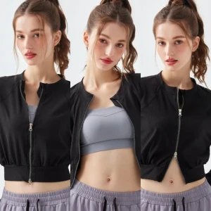 Autumn New Arrival Rib Length Long Sleeves Double Zipper Gym Jacket Women Skin Friendly Windproof Sports Casual Yoga Jacket