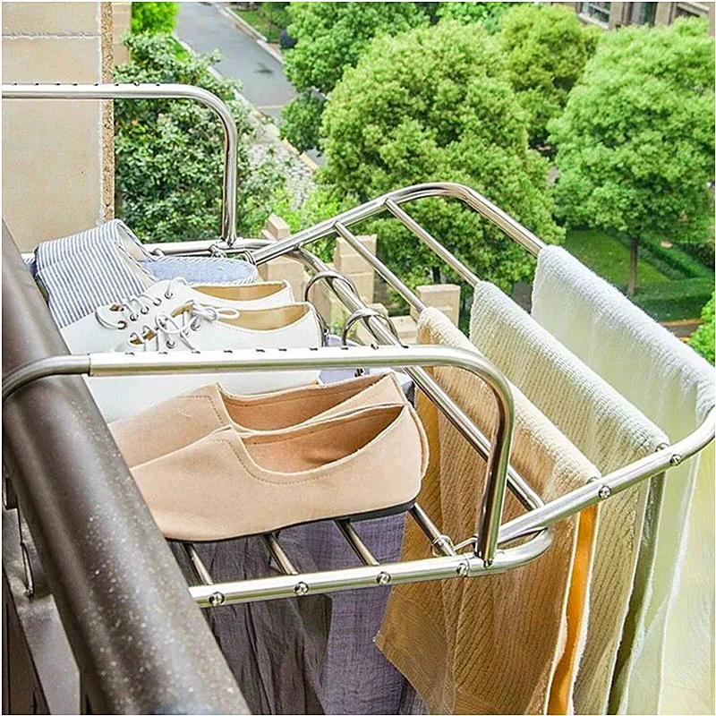 balcony window stainless steel Foldable dryer clothes rack laundry cloth dryer rack Withstand weight 15kg