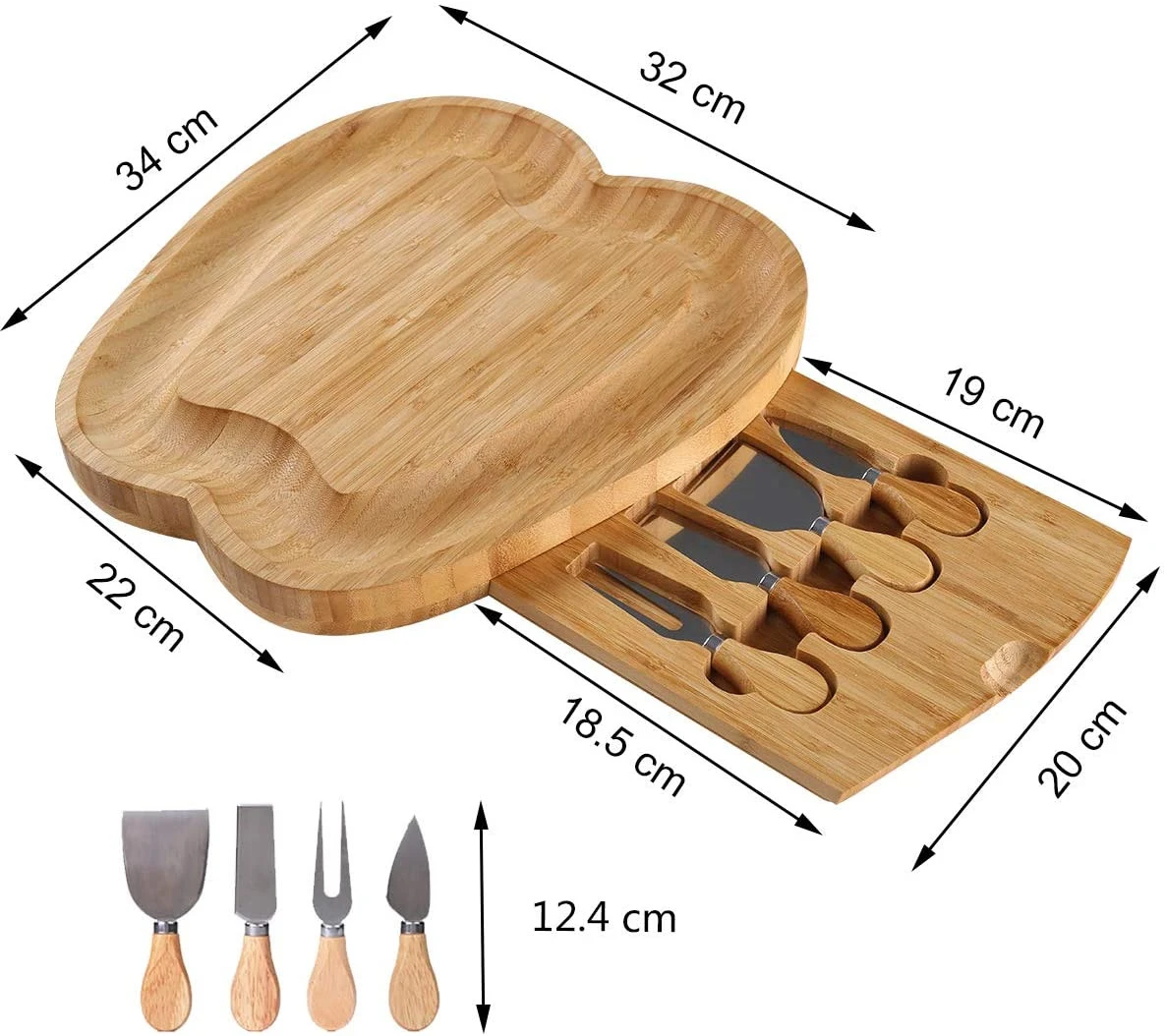 Bamboo Cheese Platter and Knives Set, Cheese Fruit Board with Slide-Out Drawer, Charcuterie Platter Serving Tray