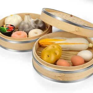 Bamboo Steamer Basket Set (10 inch) with Stainless Steel Banding 50x Steamer Liners , Chinese Steamer for Cooking Food