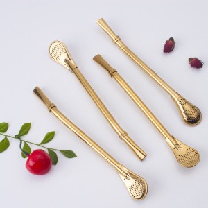 Bar Accessories Good Quality Golden Color Metail Straw Filter Spoon