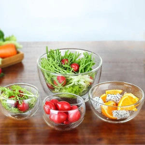 Best selling transparent double wall glass salad bowl